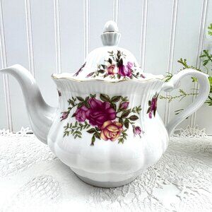 Vintage Crystal Clear Fine Porcelain Floral Teapot 32 Oz Gold Trim Poland